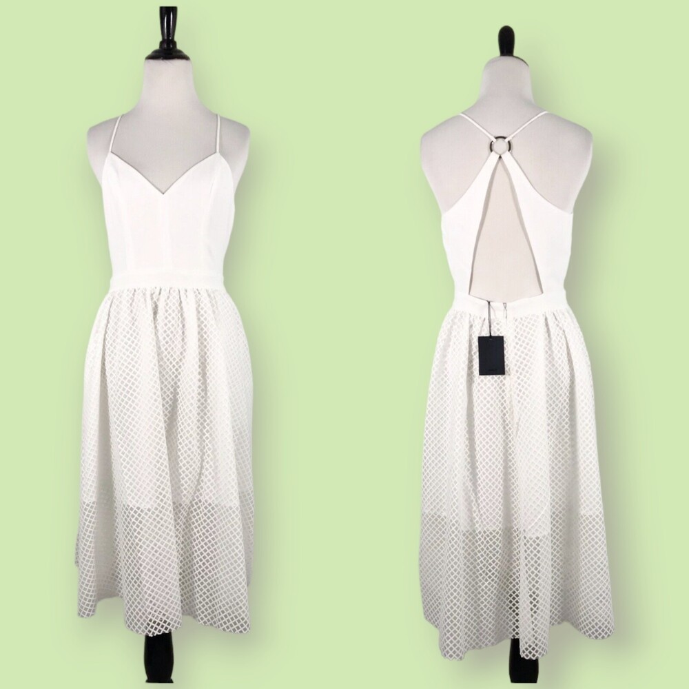 NBD Dress S White Straps Back Keyhole Mesh Skirt NWT minimalist party‎ beachy